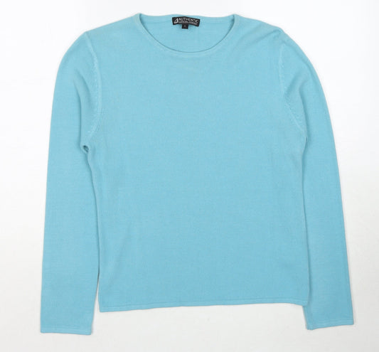 Authentic Womens Blue Round Neck Acrylic Pullover Jumper Size L