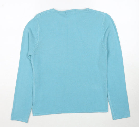 Authentic Womens Blue Round Neck Acrylic Pullover Jumper Size L