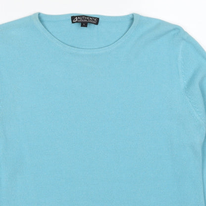 Authentic Womens Blue Round Neck Acrylic Pullover Jumper Size L