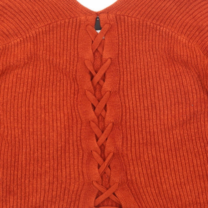 New Look Womens Orange V-Neck Acrylic Pullover Jumper Size M