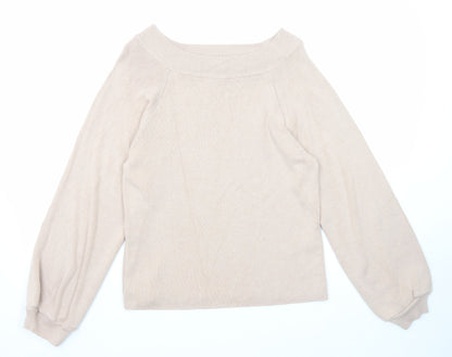 Basic Womens Pink Boat Neck Cotton Pullover Jumper Size L