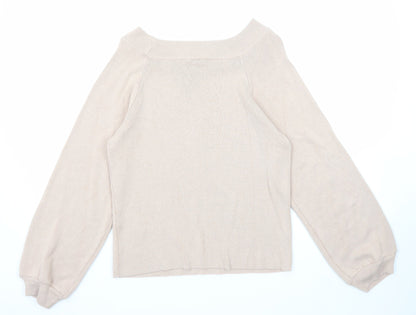 Basic Womens Pink Boat Neck Cotton Pullover Jumper Size L