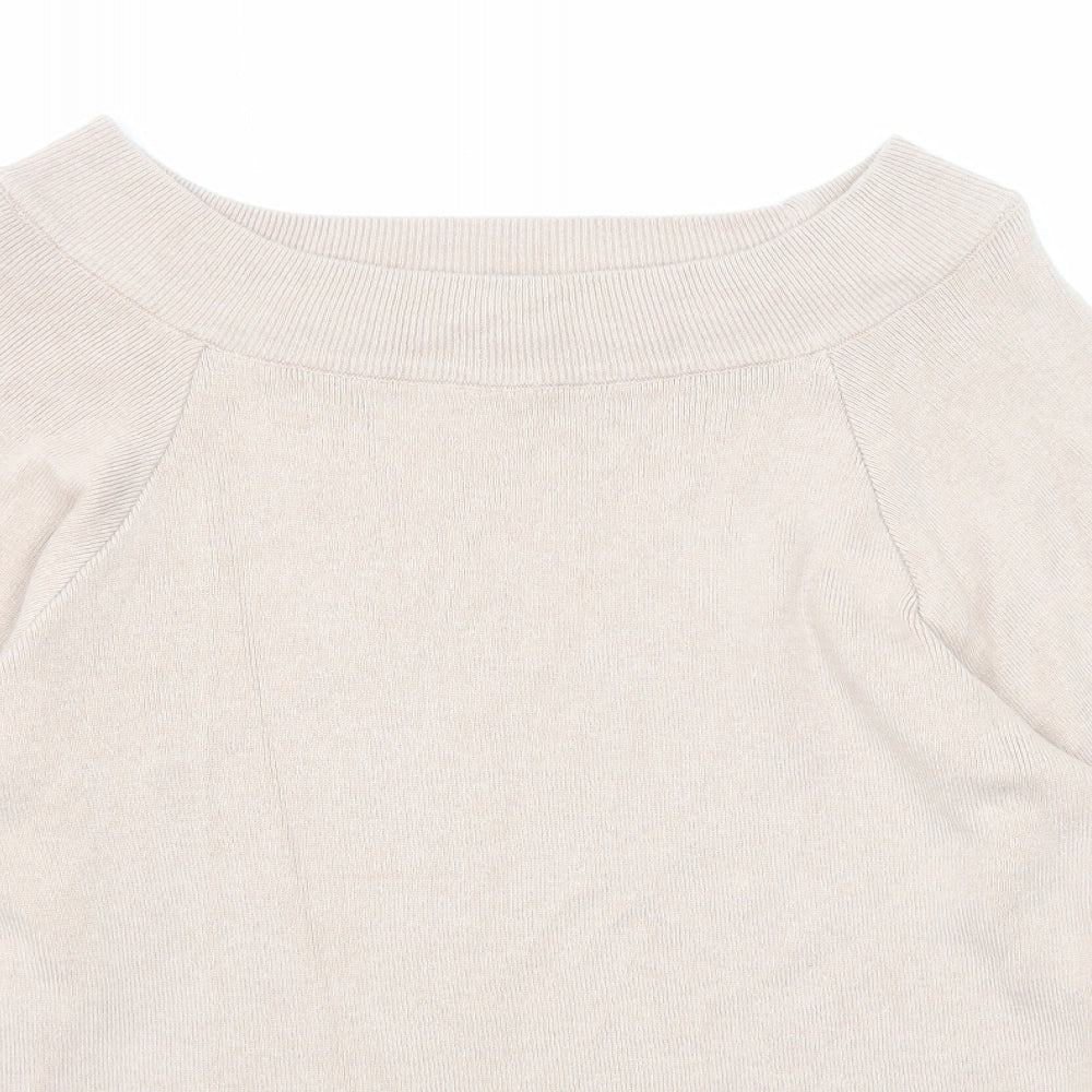 Basic Womens Pink Boat Neck Cotton Pullover Jumper Size L