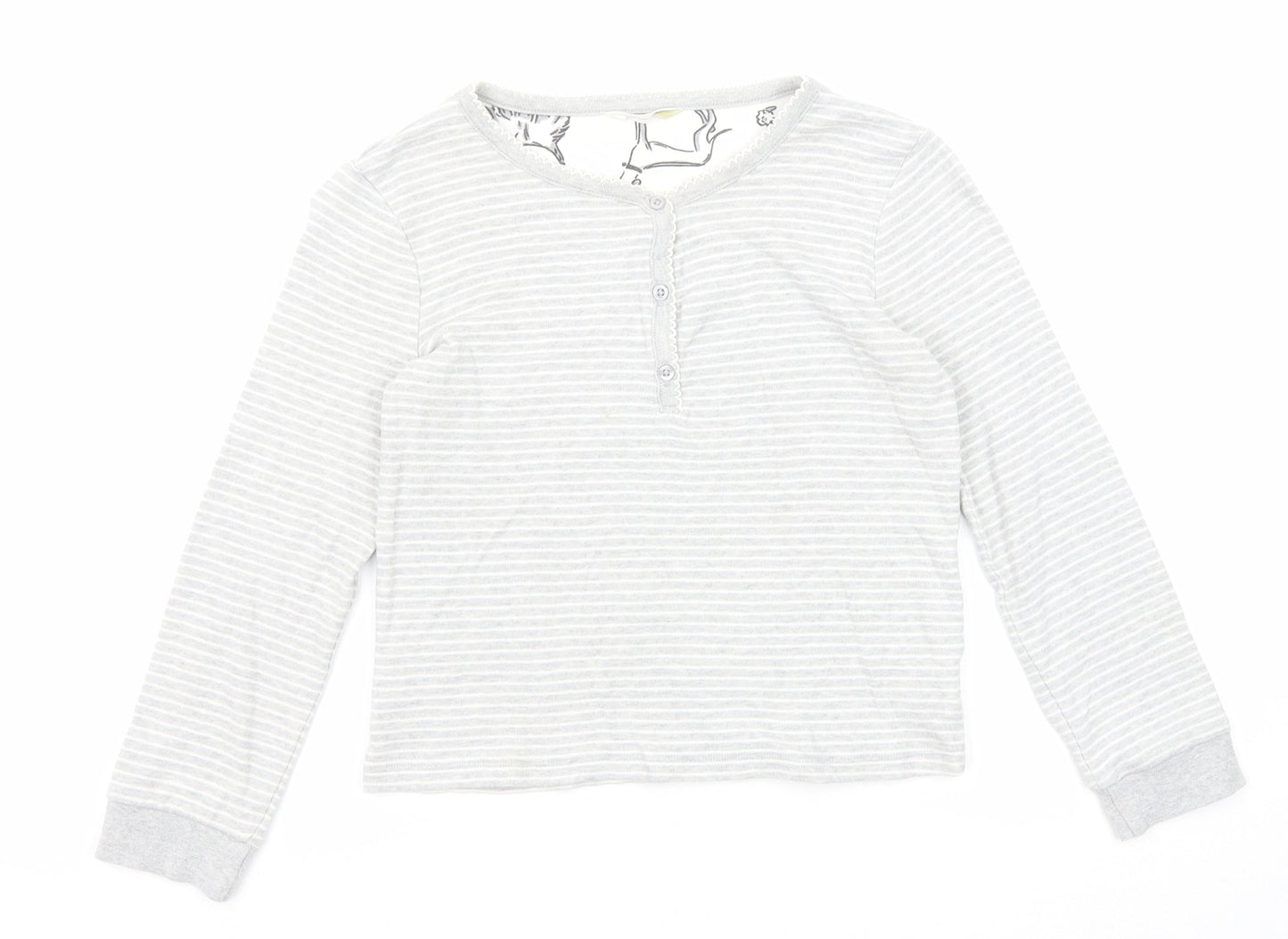 John Lewis Girls Grey Round Neck Striped Cotton Pullover Jumper Size 9 Years Button