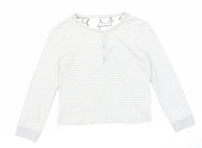 John Lewis Girls Grey Round Neck Striped Cotton Pullover Jumper Size 9 Years Button