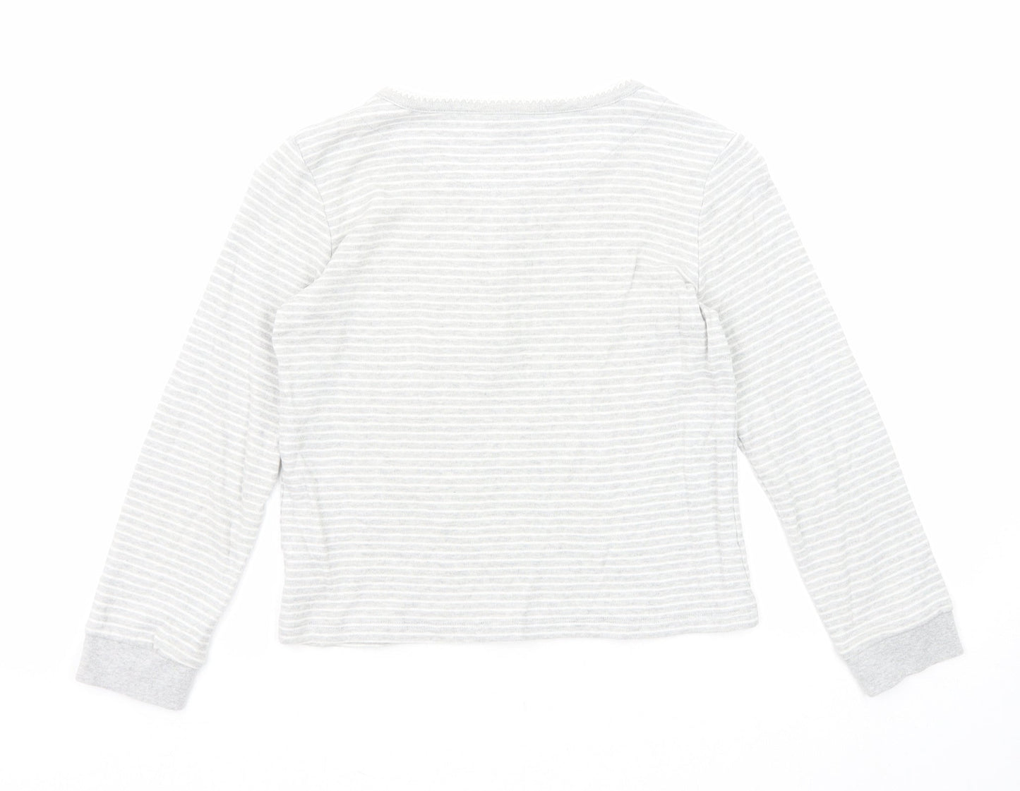 John Lewis Girls Grey Round Neck Striped Cotton Pullover Jumper Size 9 Years Button