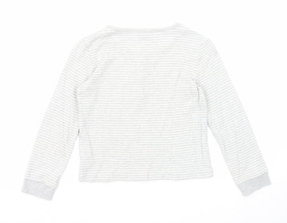 John Lewis Girls Grey Round Neck Striped Cotton Pullover Jumper Size 9 Years Button