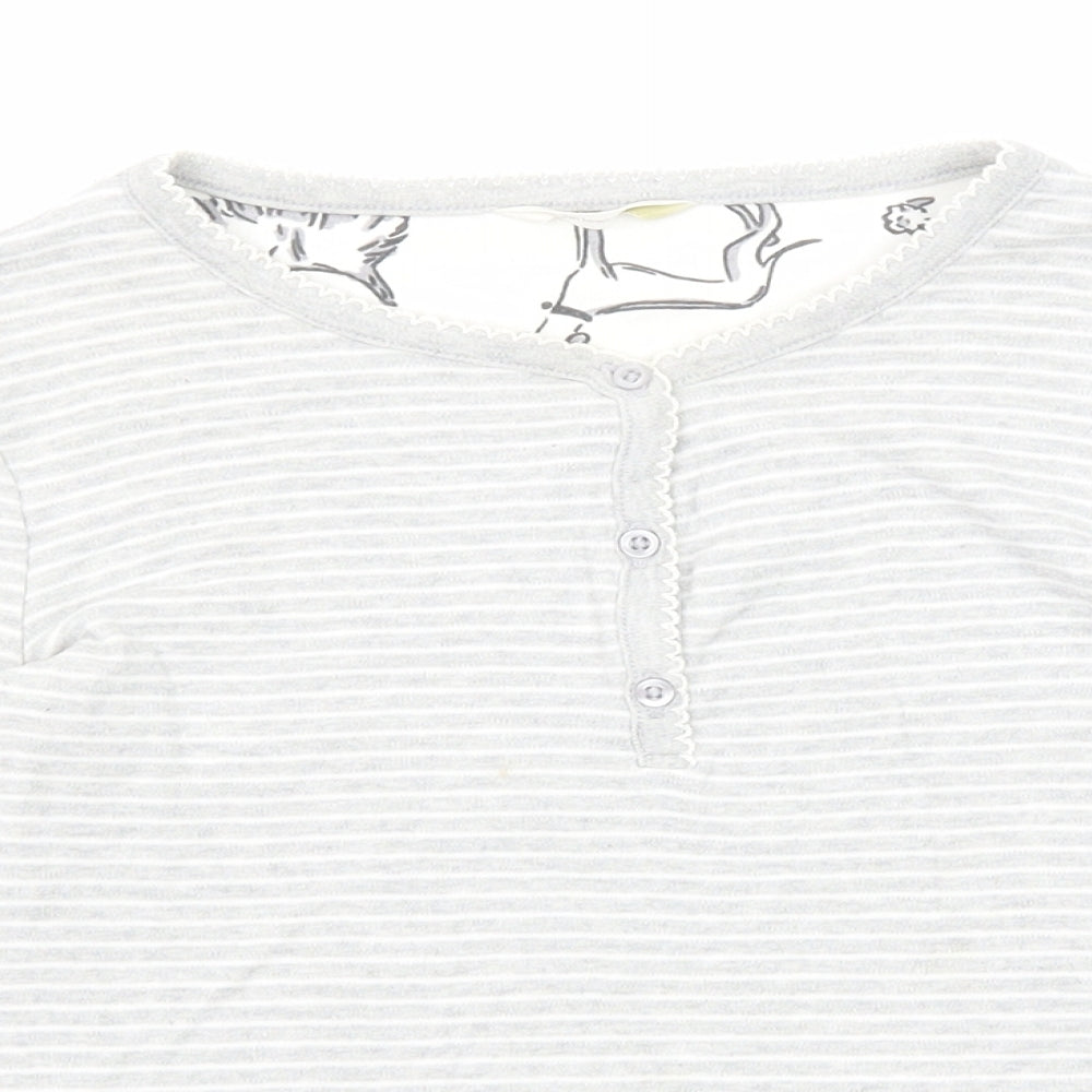 John Lewis Girls Grey Round Neck Striped Cotton Pullover Jumper Size 9 Years Button