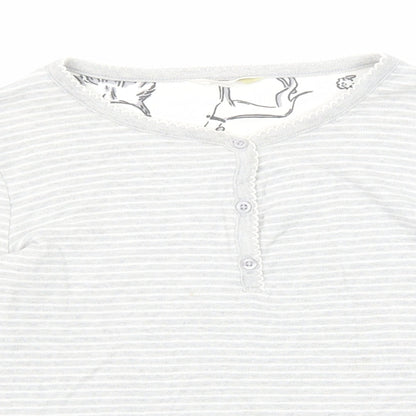 John Lewis Girls Grey Round Neck Striped Cotton Pullover Jumper Size 9 Years Button