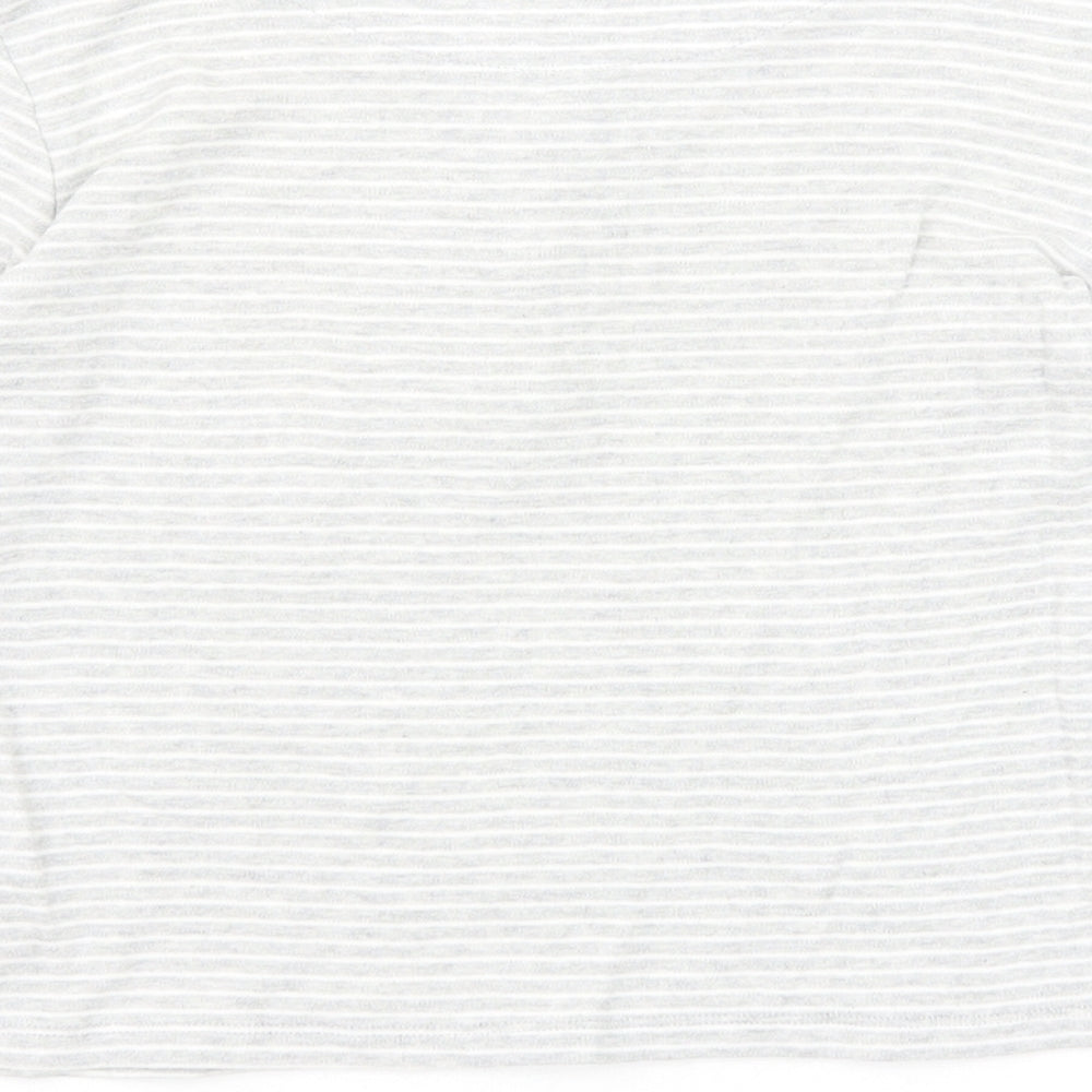 John Lewis Girls Grey Round Neck Striped Cotton Pullover Jumper Size 9 Years Button