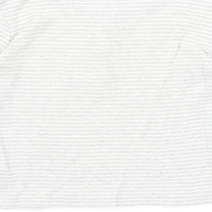 John Lewis Girls Grey Round Neck Striped Cotton Pullover Jumper Size 9 Years Button
