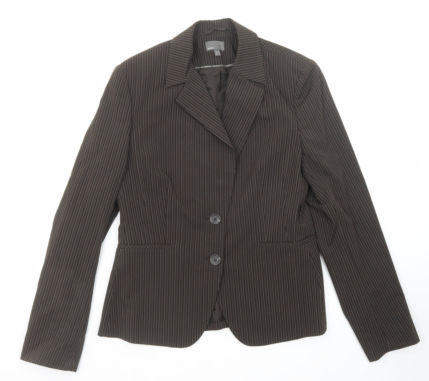 Mexx Womens Brown Striped Polyester Jacket Suit Jacket Size 16
