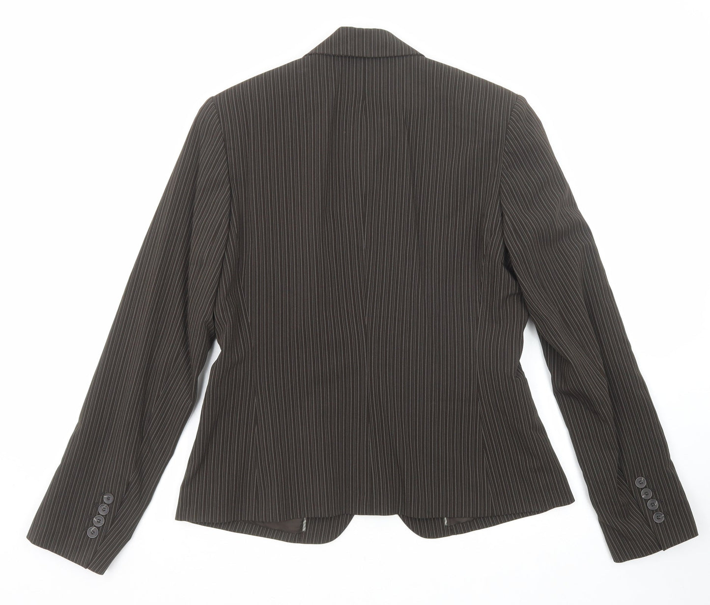 Mexx Womens Brown Striped Polyester Jacket Suit Jacket Size 16