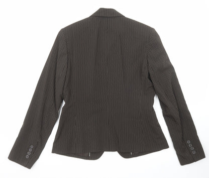 Mexx Womens Brown Striped Polyester Jacket Suit Jacket Size 16