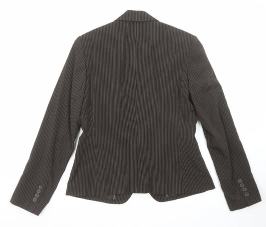 Mexx Womens Brown Striped Polyester Jacket Suit Jacket Size 16
