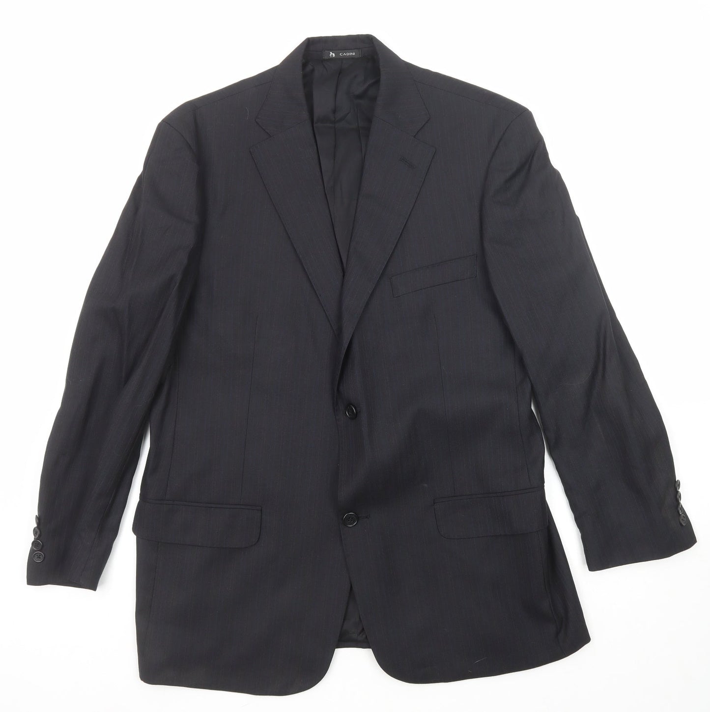 Cadini Mens Black Striped Wool Jacket Suit Jacket Size 40 Regular