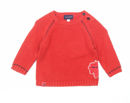 Anne Ar Breiz Boys Red Round Neck Cotton Pullover Jumper Size 4 Years Button