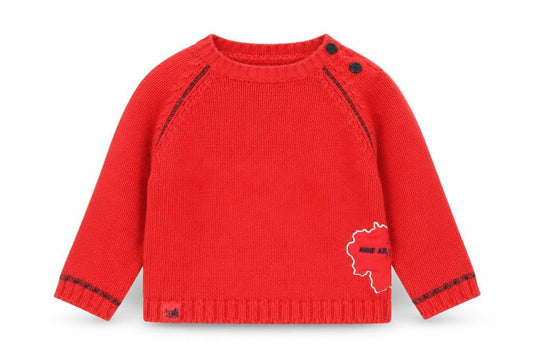 Anne Ar Breiz Boys Red Round Neck Cotton Pullover Jumper Size 4 Years Button