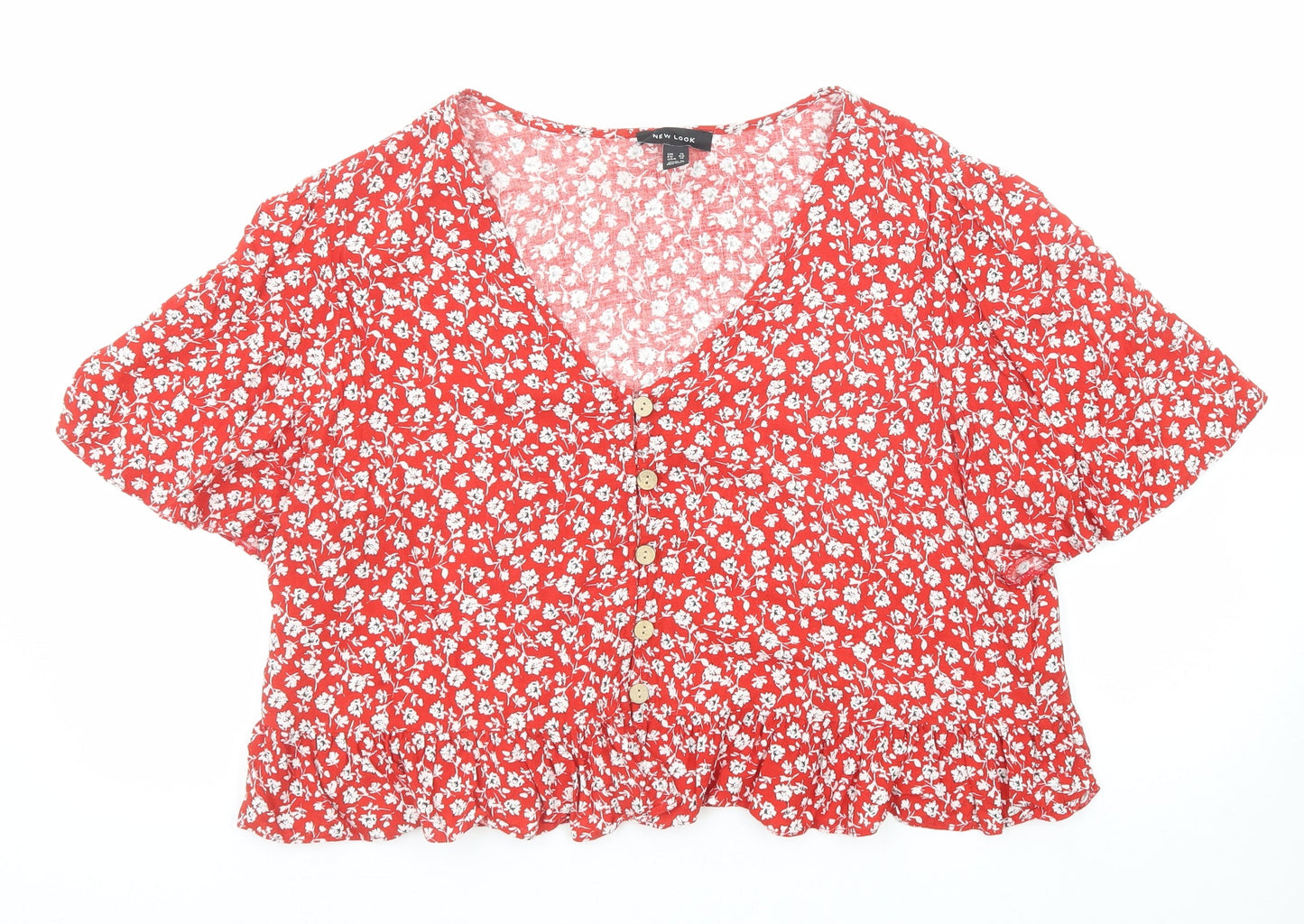 Womens UK Size 16 New Look Red Basic Button-Up