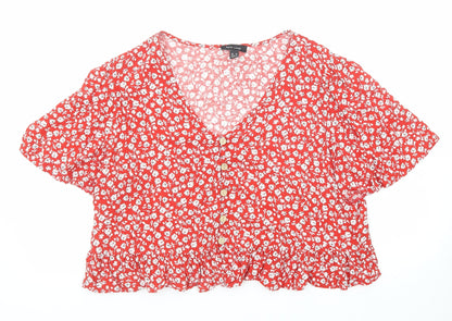 Womens UK Size 16 New Look Red Basic Button-Up