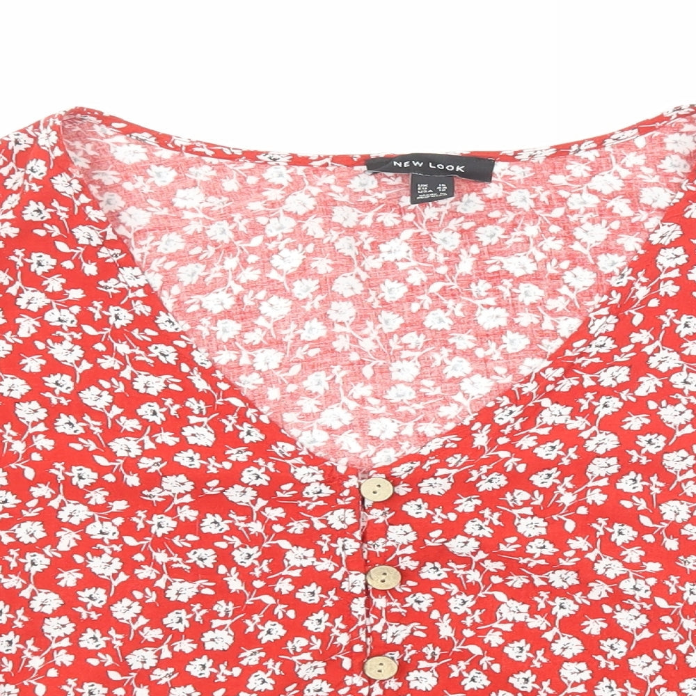 Womens UK Size 16 New Look Red Basic Button-Up