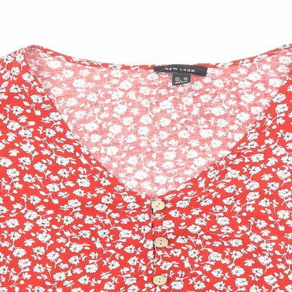 Womens UK Size 16 New Look Red Basic Button-Up