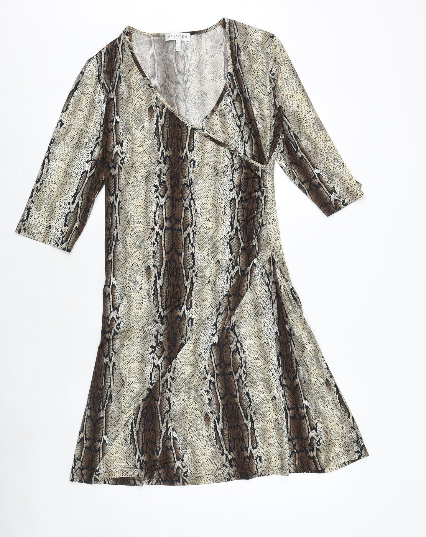Kirsten Womens Brown Animal Print Polyester Trapeze & Swing Size 12 V-Neck Pullover - Snakeskin Pattern