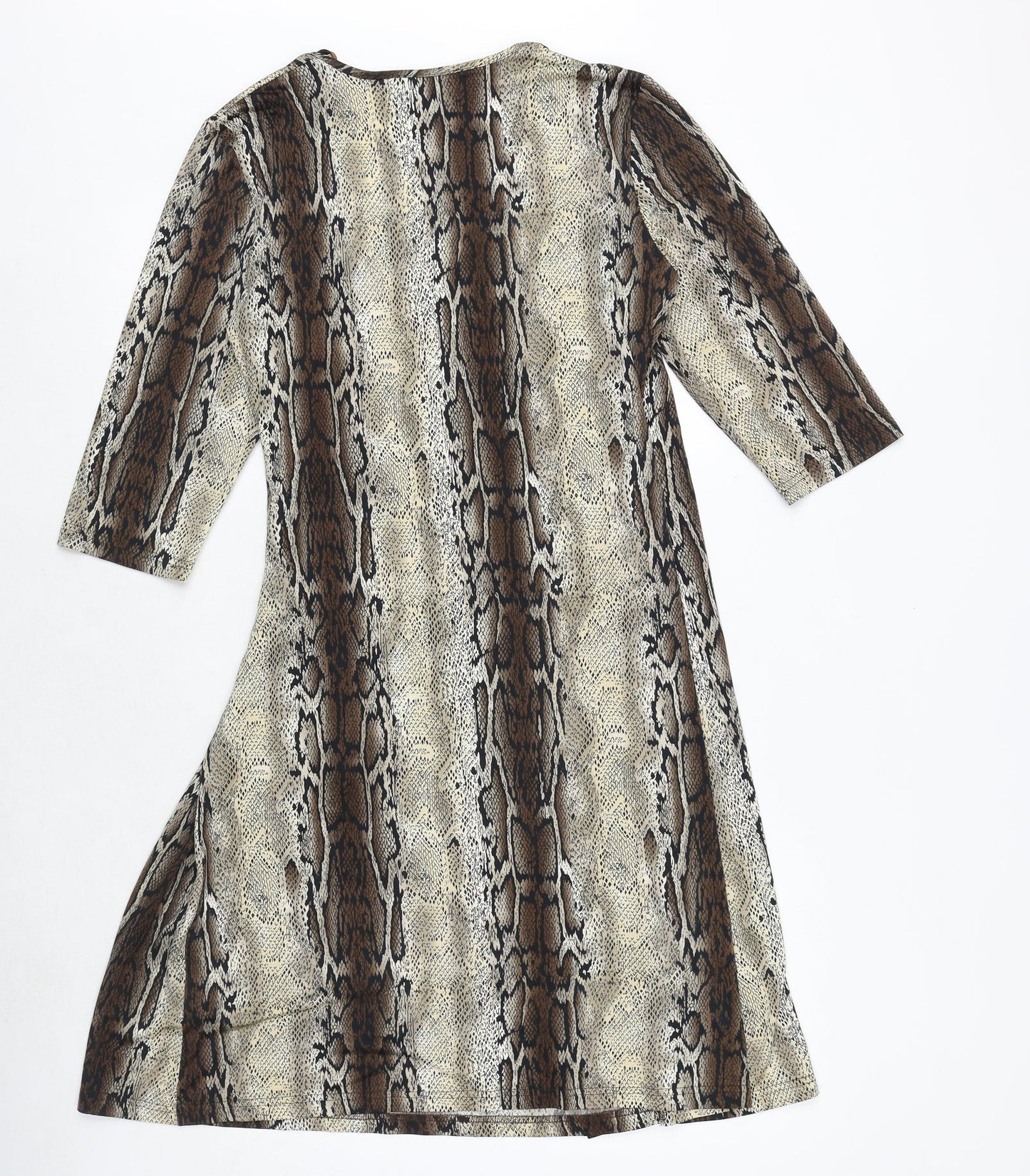 Kirsten Womens Brown Animal Print Polyester Trapeze & Swing Size 12 V-Neck Pullover - Snakeskin Pattern