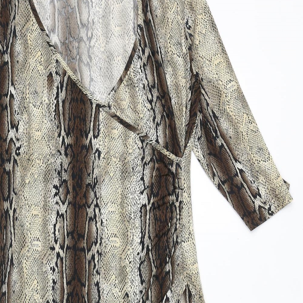 Kirsten Womens Brown Animal Print Polyester Trapeze & Swing Size 12 V-Neck Pullover - Snakeskin Pattern
