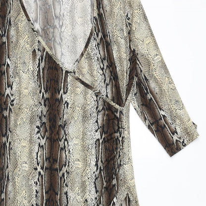 Kirsten Womens Brown Animal Print Polyester Trapeze & Swing Size 12 V-Neck Pullover - Snakeskin Pattern