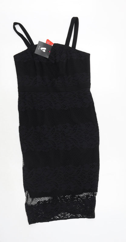 Very Womens Black Polyamide Slip Dress Size 10 V-Neck Zip