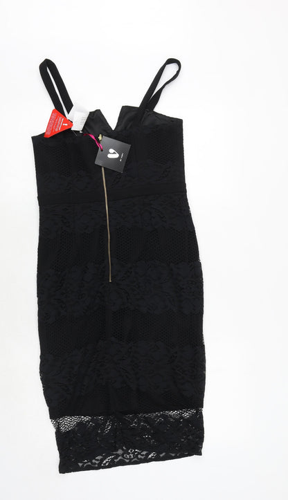 Very Womens Black Polyamide Slip Dress Size 10 V-Neck Zip