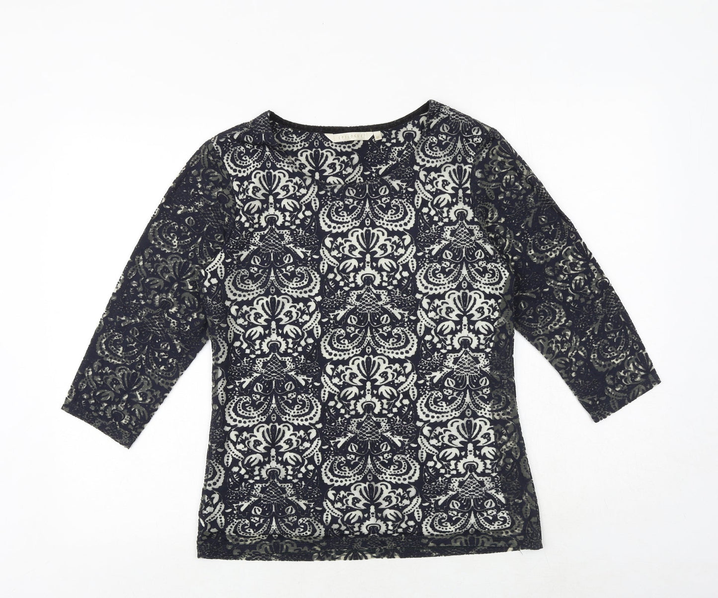 Epilogue Womens Blue Geometric Viscose Basic T-Shirt Size 10 Round Neck