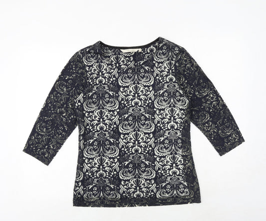 Epilogue Womens Blue Geometric Viscose Basic T-Shirt Size 10 Round Neck