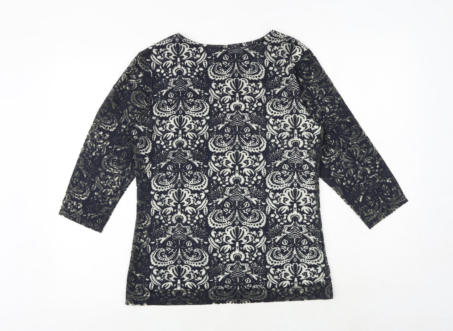 Epilogue Womens Blue Geometric Viscose Basic T-Shirt Size 10 Round Neck