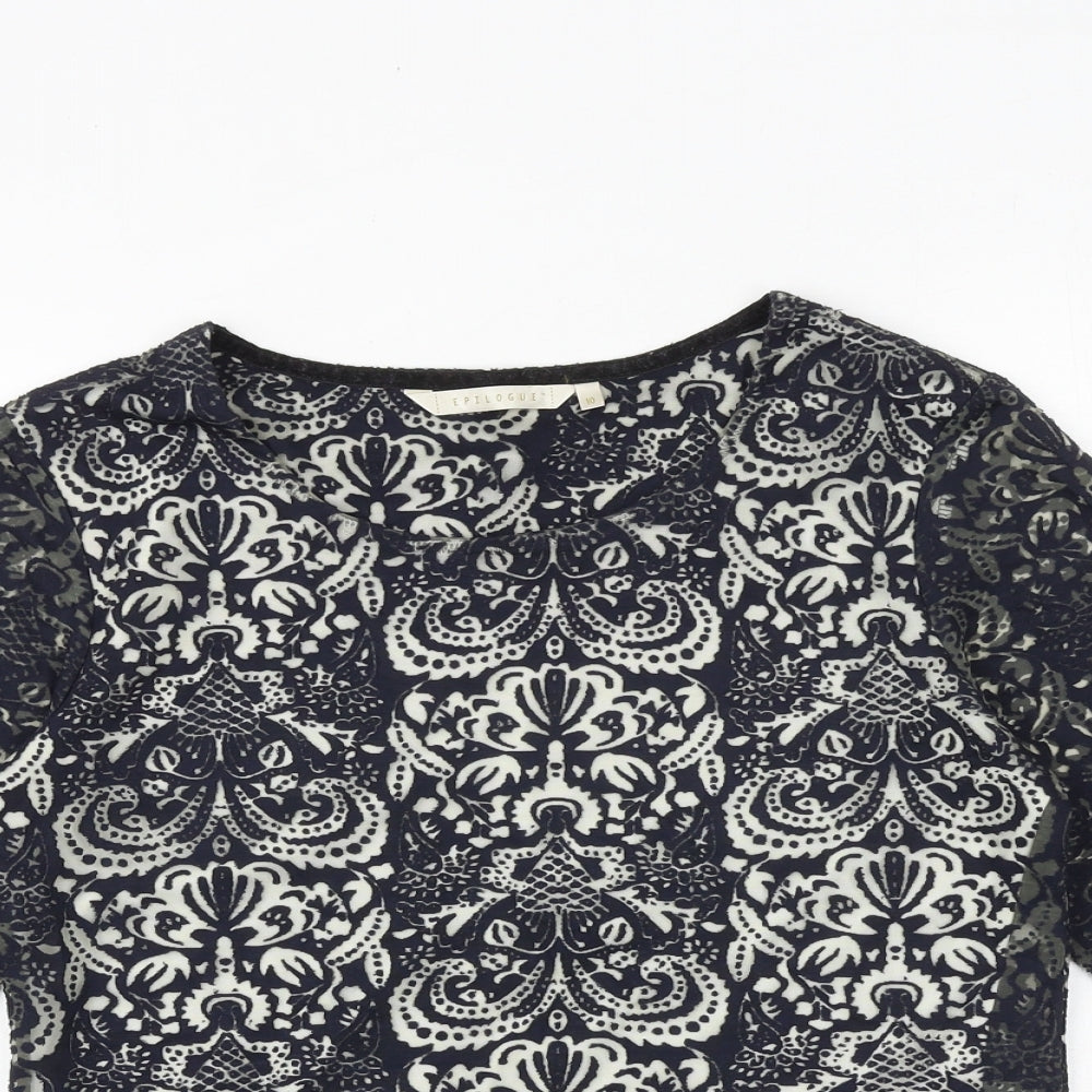 Epilogue Womens Blue Geometric Viscose Basic T-Shirt Size 10 Round Neck