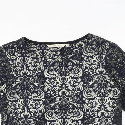 Epilogue Womens Blue Geometric Viscose Basic T-Shirt Size 10 Round Neck