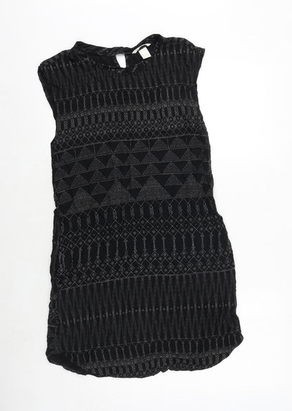 H&M Womens Black Geometric Viscose A-Line Size 6 Round Neck Pullover
