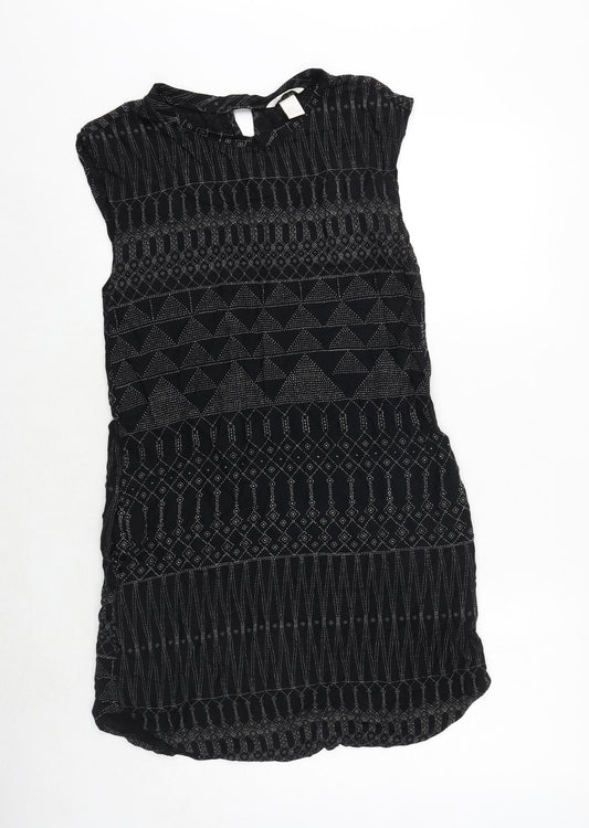 H&M Womens Black Geometric Viscose A-Line Size 6 Round Neck Pullover