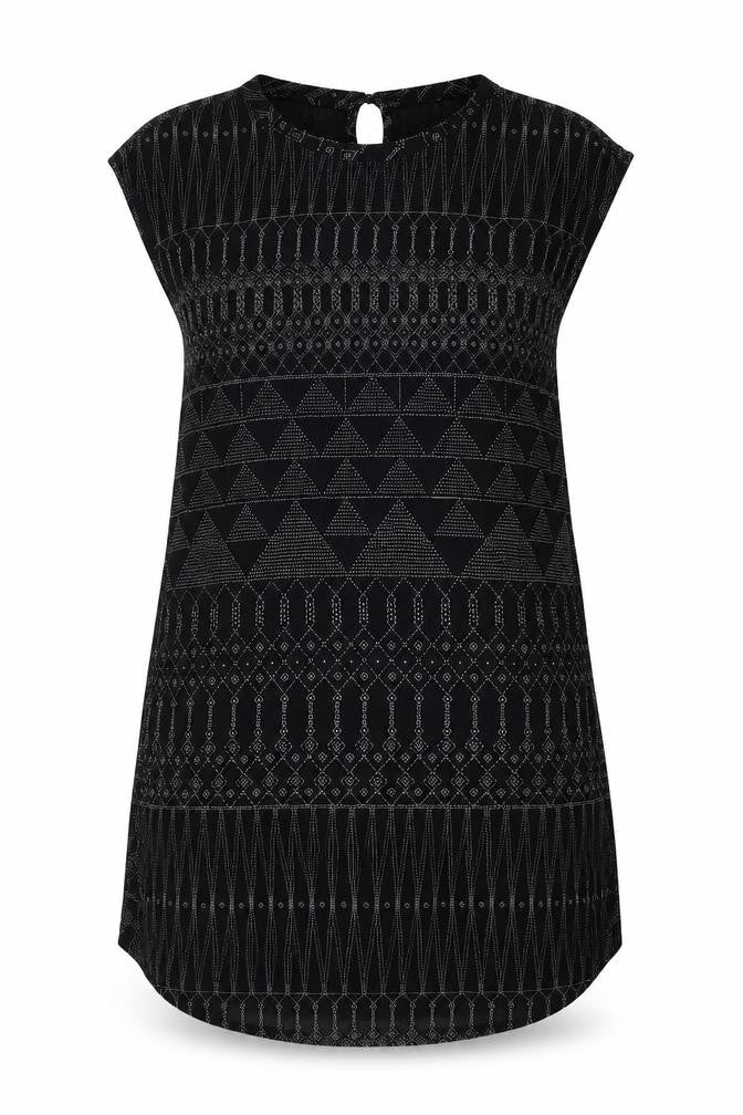 H&M Womens Black Geometric Viscose A-Line Size 6 Round Neck Pullover