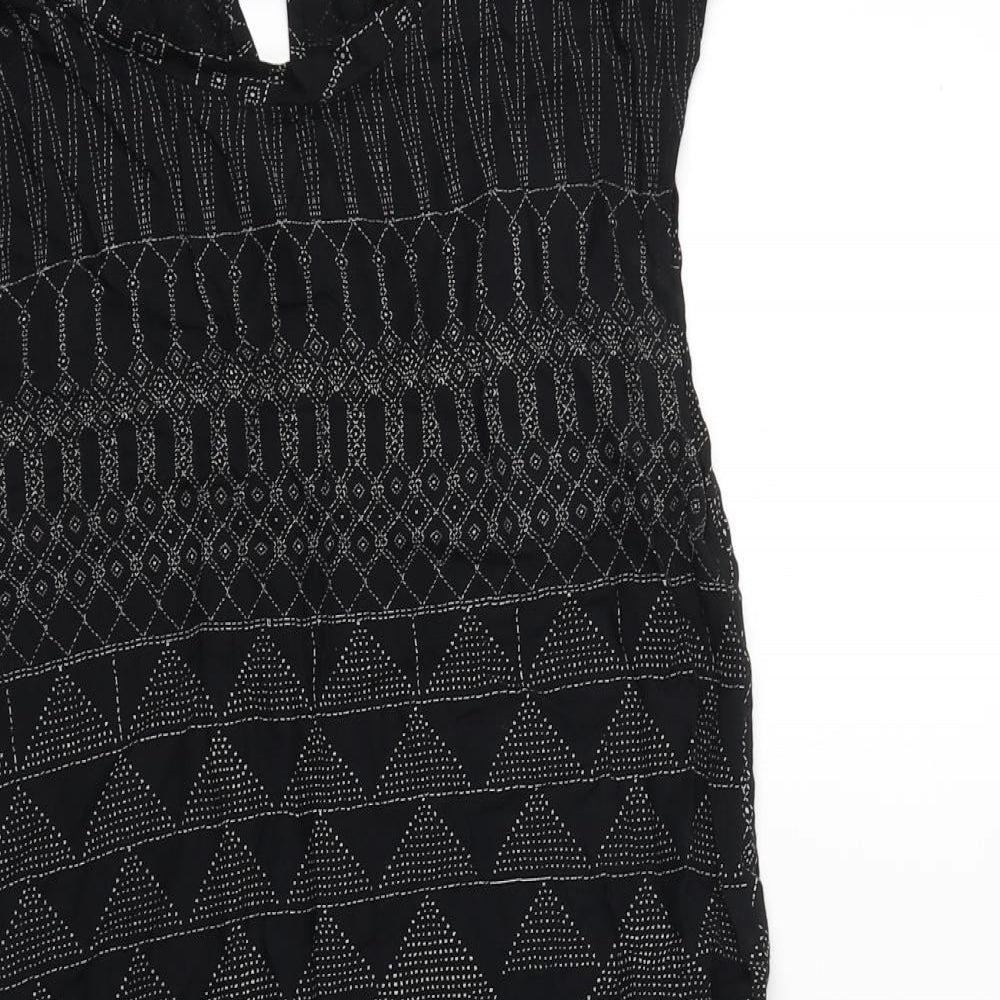H&M Womens Black Geometric Viscose A-Line Size 6 Round Neck Pullover