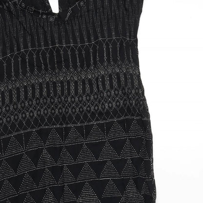H&M Womens Black Geometric Viscose A-Line Size 6 Round Neck Pullover