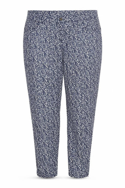United Colors of Benetton Womens Blue Geometric Cotton Trousers Size 18 Regular Zip