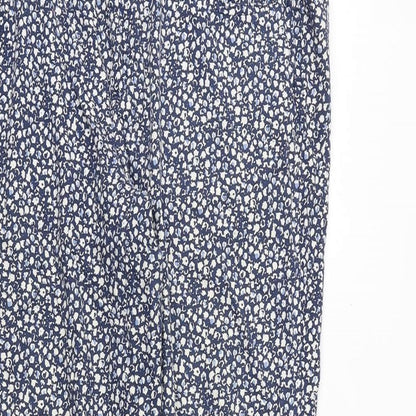 United Colors of Benetton Womens Blue Geometric Cotton Trousers Size 18 Regular Zip