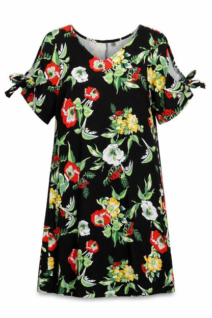 Bonprix Womens Black Floral Viscose A-Line Size S V-Neck Pullover - Cold Shoulder