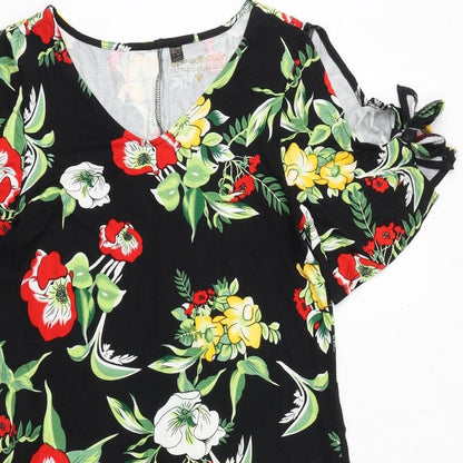 BPC Womens Black Floral Viscose A-Line Size S V-Neck Pullover - Cold Shoulder