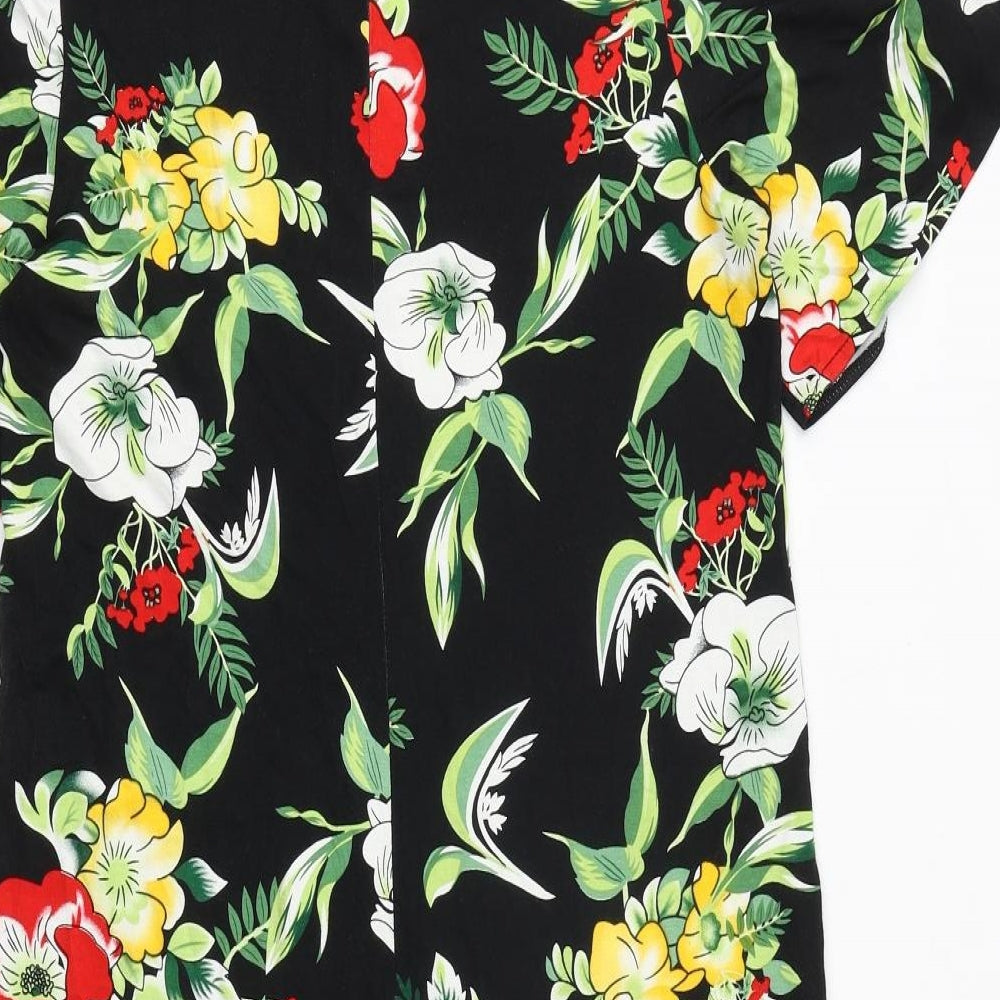 BPC Womens Black Floral Viscose A-Line Size S V-Neck Pullover - Cold Shoulder