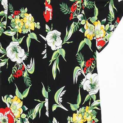 BPC Womens Black Floral Viscose A-Line Size S V-Neck Pullover - Cold Shoulder