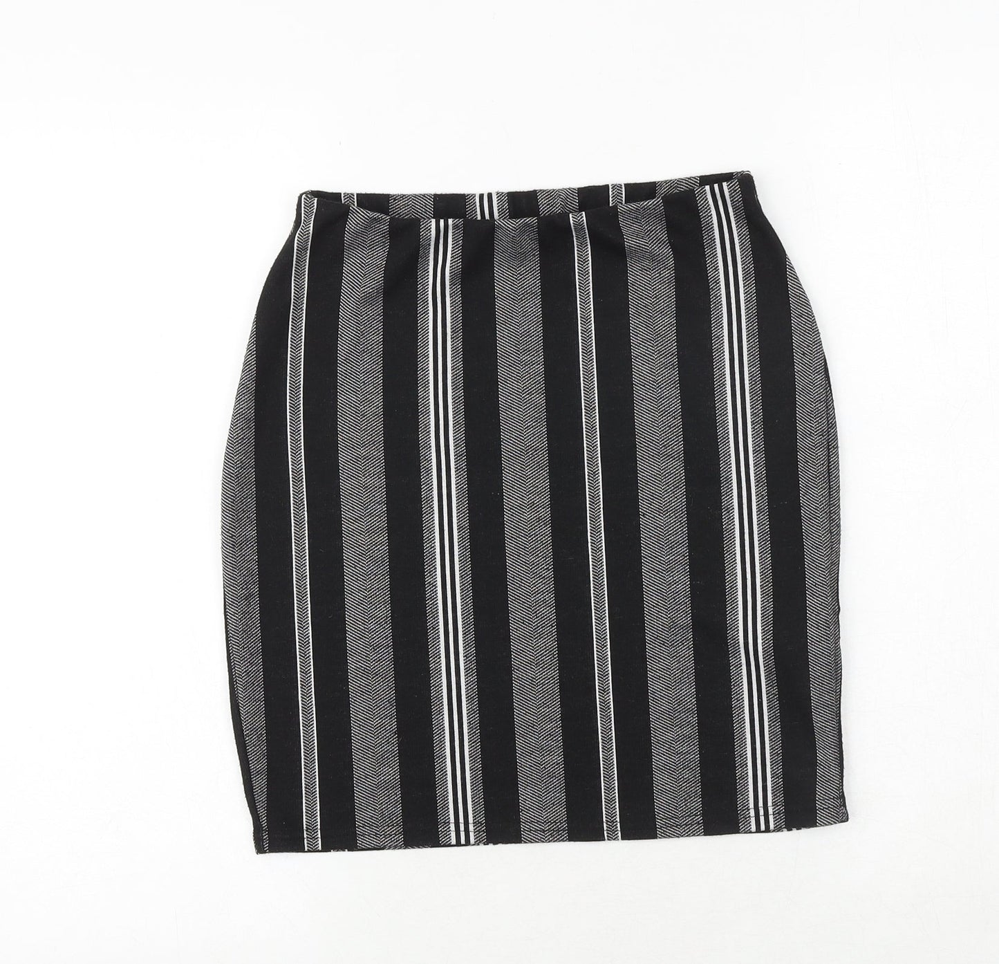 New Look Womens Black Striped Polyester Bandage Skirt Size 8
