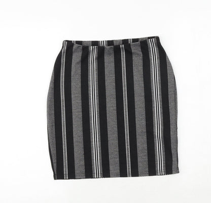 New Look Womens Black Striped Polyester Bandage Skirt Size 8